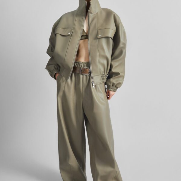 The Frankie Shop Oakdale Faux Leather Track Pants – Sage, view 7