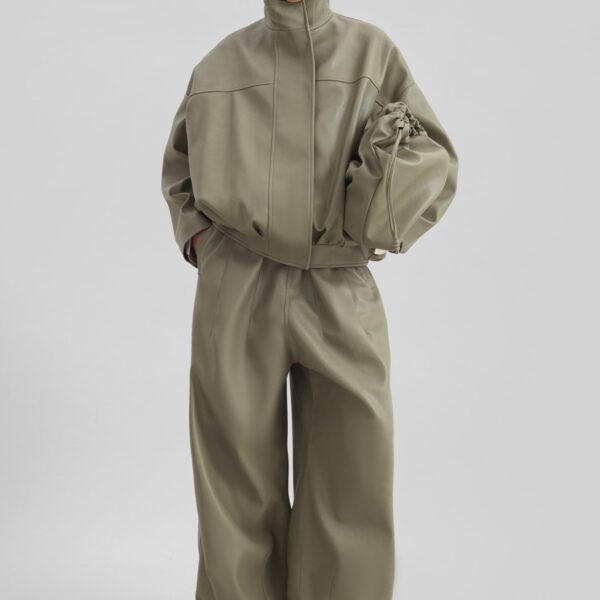 The Frankie Shop Oakdale Faux Leather Track Pants – Sage, view 9