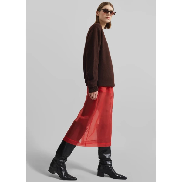 The Frankie Shop Peri Sheer Midi Skirt - Red - Oversized Minimalist Skirts in Red - Shop at Luxury Shoes 