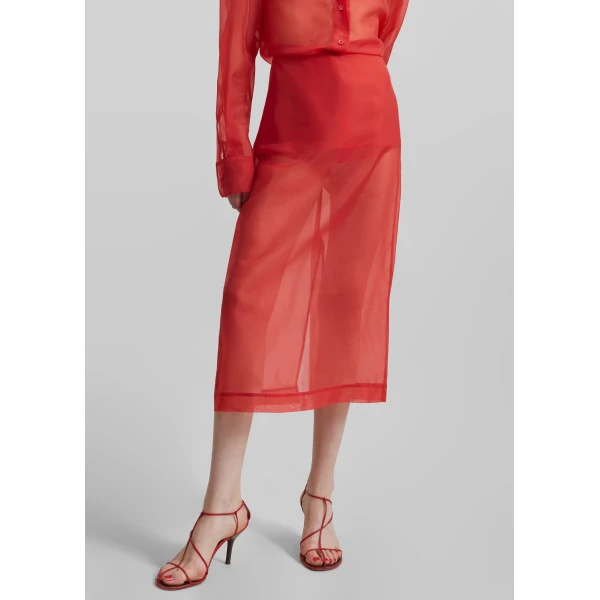 The Frankie Shop Peri Sheer Midi Skirt - Red - Oversized Minimalist Skirts in Red - Shop at Luxury Shoes 