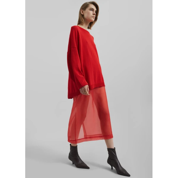 The Frankie Shop Peri Sheer Midi Skirt - Red - Oversized Minimalist Skirts in Red - Shop at Luxury Shoes 