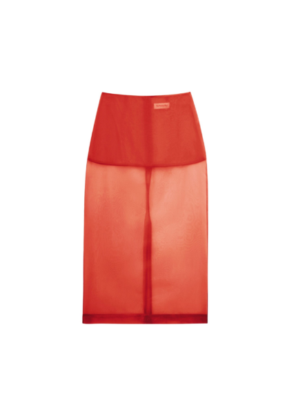 The Frankie Shop Peri Sheer Midi Skirt - Red - Oversized Minimalist Skirts in Red - Shop at Luxury Shoes 