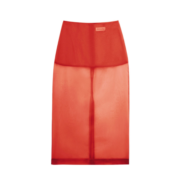 The Frankie Shop Peri Sheer Midi Skirt - Red - Oversized Minimalist Skirts in Red - Shop at Luxury Shoes 