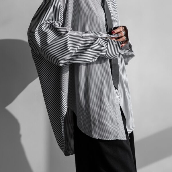 The Frankie Shop Quillan Button-Down Shirt – White/Black Stripe, view 2