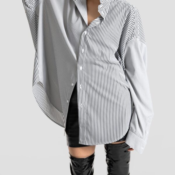 The Frankie Shop Quillan Button-Down Shirt – White/Black Stripe, view 3