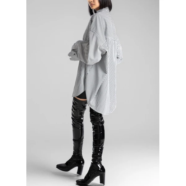 The Frankie Shop Quillan Button-Down Shirt - White/Black Stripe - Oversized Minimalist Tops in Black - Shop at Luxury Shoes 