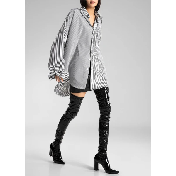 The Frankie Shop Quillan Button-Down Shirt - White/Black Stripe - Oversized Minimalist Tops in Black - Shop at Luxury Shoes 