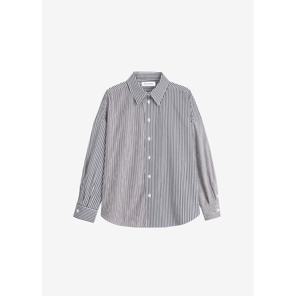 The Frankie Shop Quillan Button-Down Shirt - White/Black Stripe - Oversized Minimalist Tops in Black - Shop at Luxury Shoes 