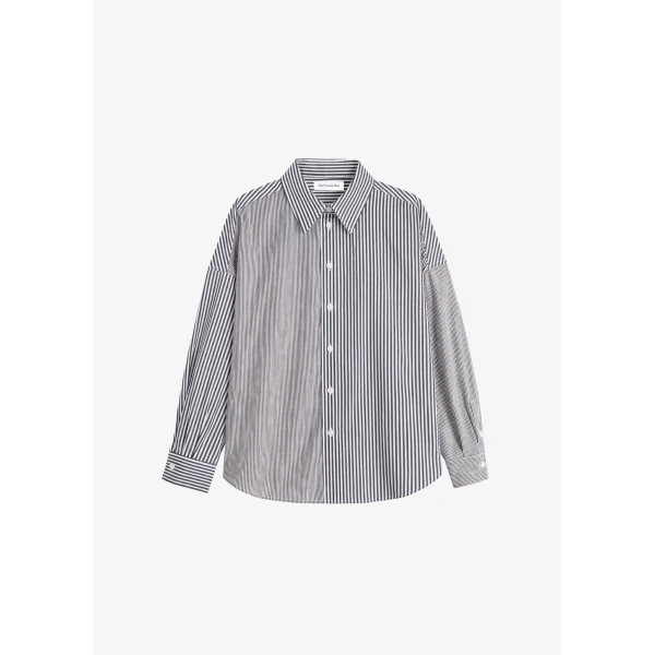 The Frankie Shop Quillan Button-Down Shirt - White/Black Stripe - Oversized Minimalist Tops in Black - Shop at Luxury Shoes 