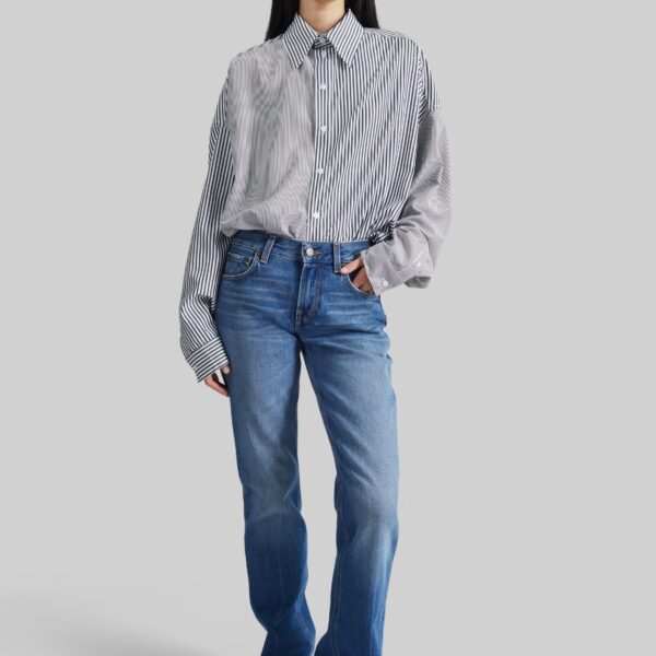 The Frankie Shop Quillan Button-Down Shirt – White/Black Stripe, view 7