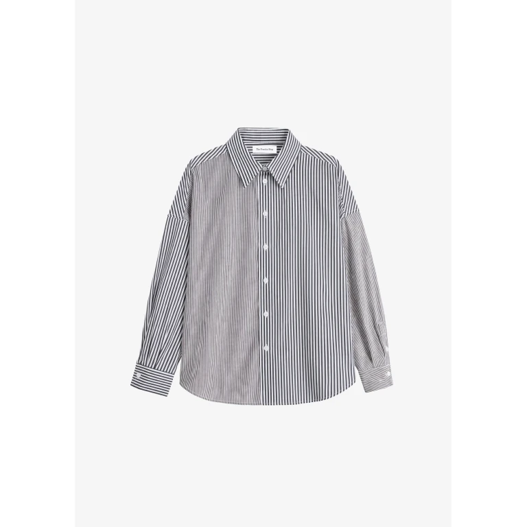 The Frankie Shop Quillan Button-Down Shirt - White/Black Stripe - Oversized Minimalist Tops in Black - Shop at Luxury Shoes 