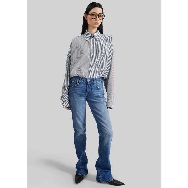 The Frankie Shop Quillan Button-Down Shirt - White/Black Stripe - Oversized Minimalist Tops in Black - Shop at Luxury Shoes 