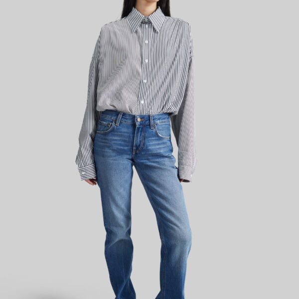 The Frankie Shop Quillan Button-Down Shirt – White/Black Stripe, view 8