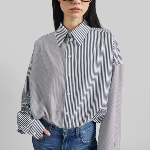The Frankie Shop Quillan Button-Down Shirt – White/Black Stripe, view 9