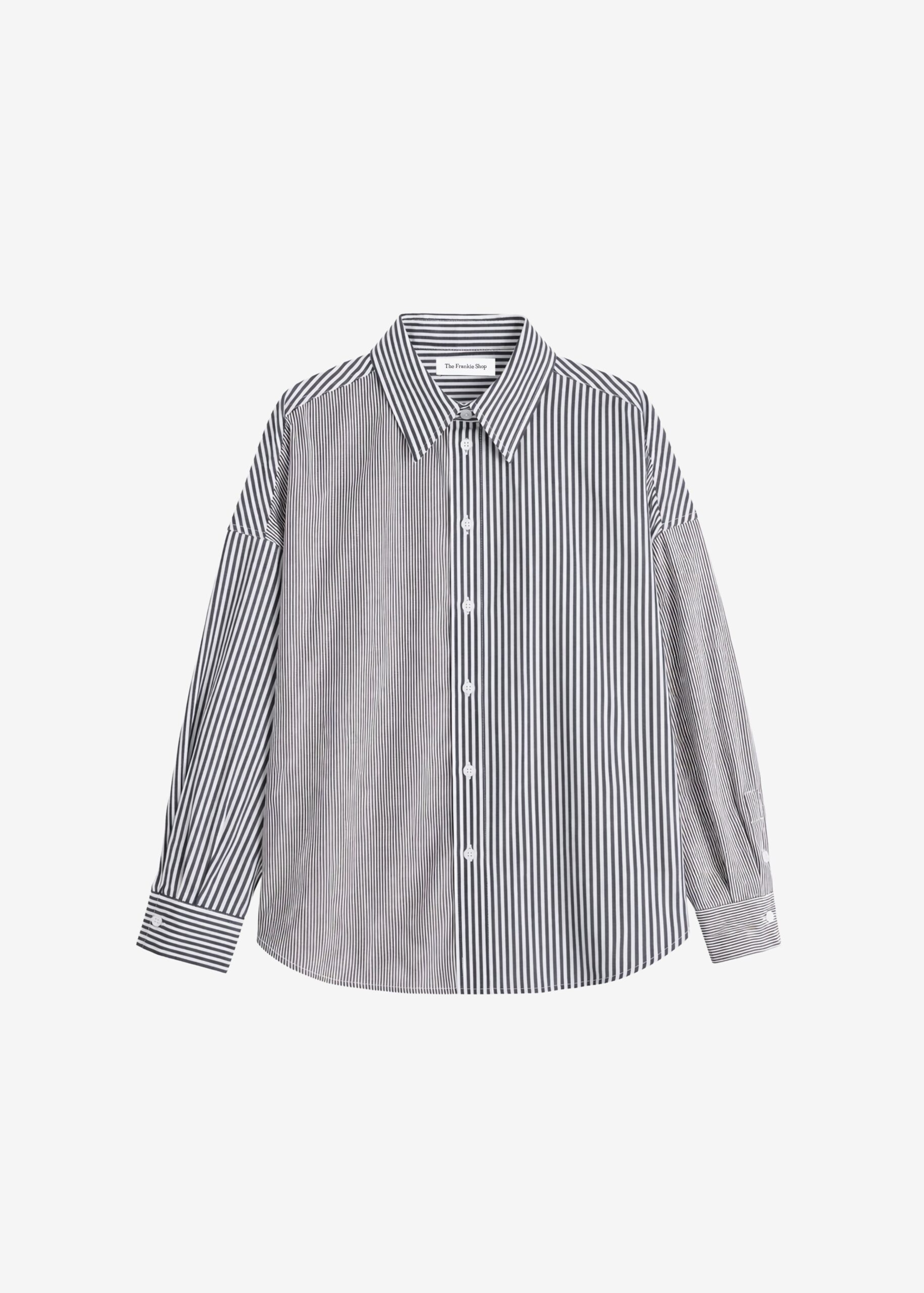 Quillan Button-Down Shirt - White/Black Stripe by The Frankie Shop - Tops The Frankie Shop Quillan Button-Down Shirt - White/Black Stripe - Oversized Minimalist Tops in Black - Shop at Luxury Shoes