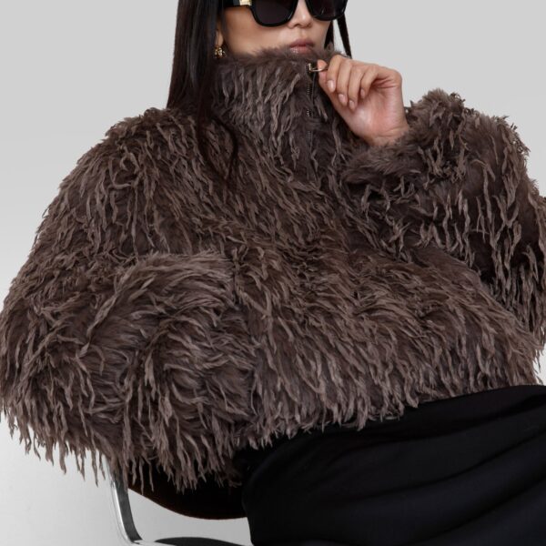 The Frankie Shop Rivee Faux Fur Pullover – Brown Top, view 2