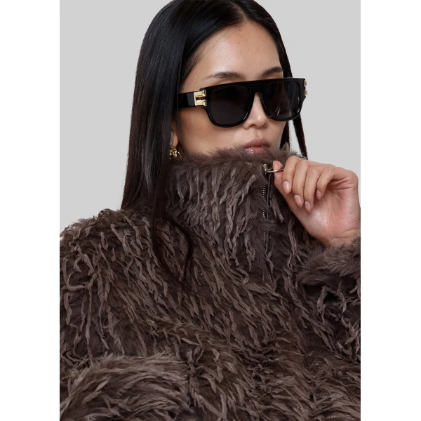 The Frankie Shop Rivee Faux Fur Pullover - Brown - Oversized Minimalist Tops in Brown - Shop at Luxury Shoes 