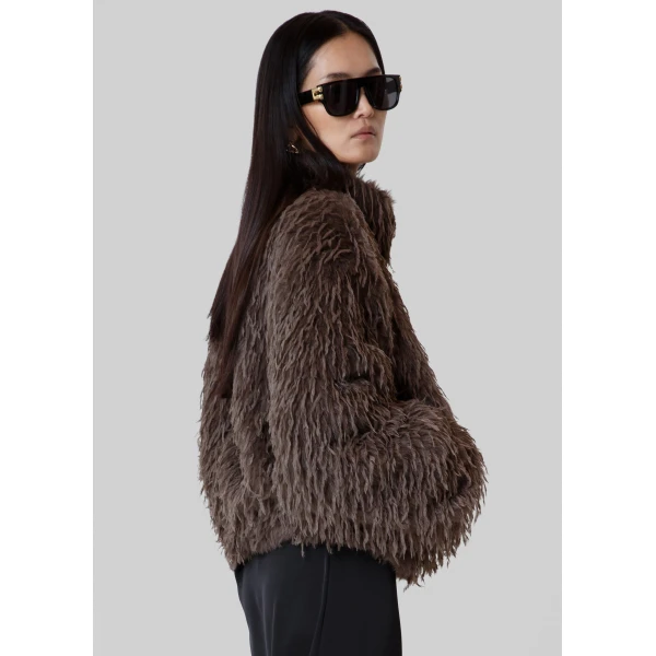 The Frankie Shop Rivee Faux Fur Pullover - Brown - Oversized Minimalist Tops in Brown - Shop at Luxury Shoes 