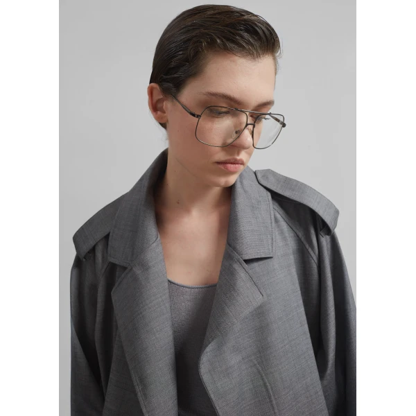 The Frankie Shop Simona Short Trench - Grey Melange - Oversized Minimalist Coats in Grey - Shop at Luxury Shoes 