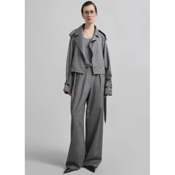 The Frankie Shop Simona Short Trench - Grey Melange - Oversized Minimalist Coats in Grey - Shop at Luxury Shoes 