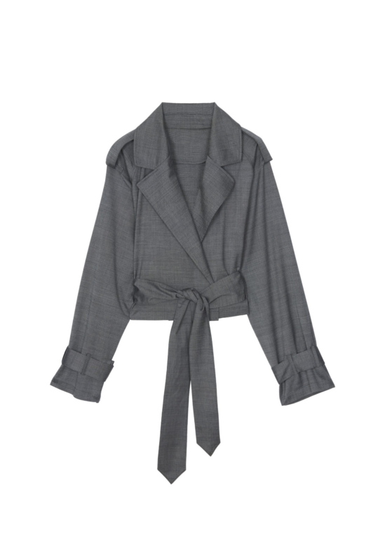 The Frankie Shop Simona Short Trench - Grey Melange - Oversized Minimalist Coats in Grey - Shop at Luxury Shoes 