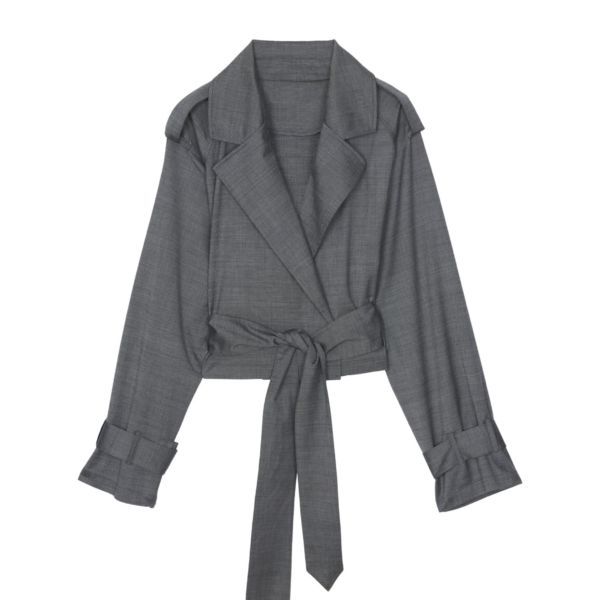 The Frankie Shop Simona Short Trench - Grey Melange - Oversized Minimalist Coats in Grey - Shop at Luxury Shoes 