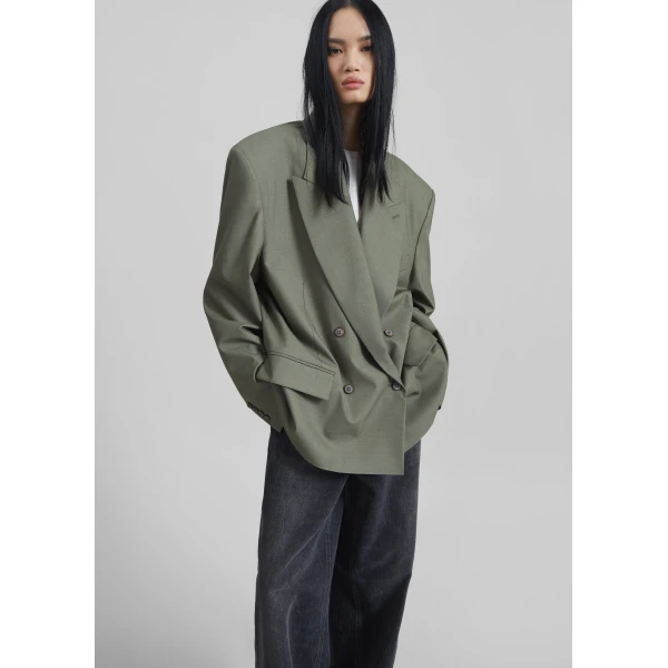 The Frankie Shop Valter Oversized Blazer - Pale Olive - Oversized Minimalist Jackets in Green - Shop at Luxury Shoes 