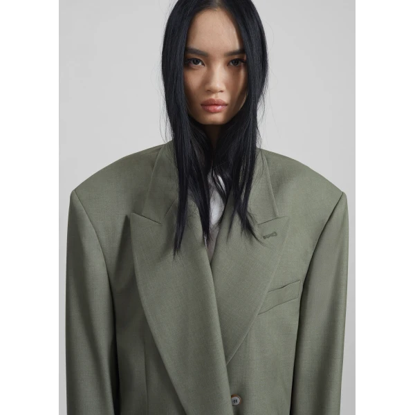 The Frankie Shop Valter Oversized Blazer - Pale Olive - Oversized Minimalist Jackets in Green - Shop at Luxury Shoes 