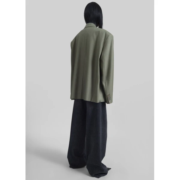 The Frankie Shop Valter Oversized Blazer - Pale Olive - Oversized Minimalist Jackets in Green - Shop at Luxury Shoes 
