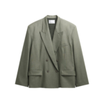 The Frankie Shop Valter Oversized Blazer - Pale Olive - Oversized Minimalist Jackets in Green - Shop at Luxury Shoes 