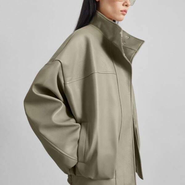 The Frankie Shop Veren Faux Leather Bomber Jacket – Sage, view 3