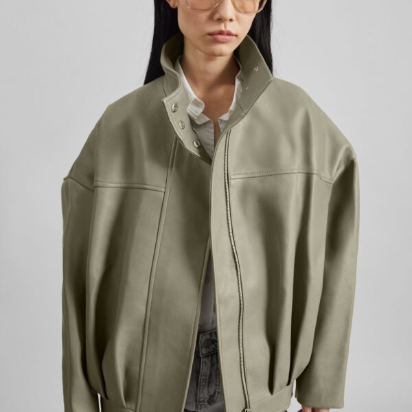 The Frankie Shop Veren Faux Leather Bomber Jacket – Sage, view 4