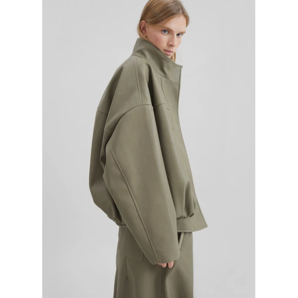 The Frankie Shop Veren Faux Leather Bomber Jacket - Sage - Oversized Minimalist Jackets in Green - Shop at Luxury Shoes 