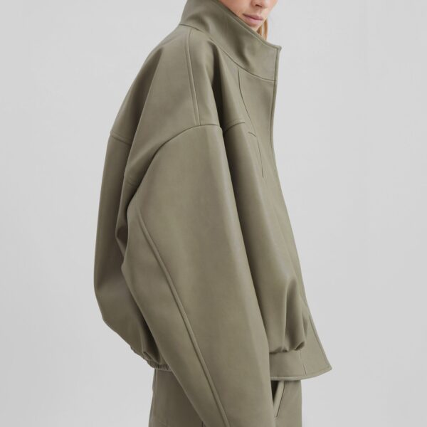 The Frankie Shop Veren Faux Leather Bomber Jacket – Sage, view 6