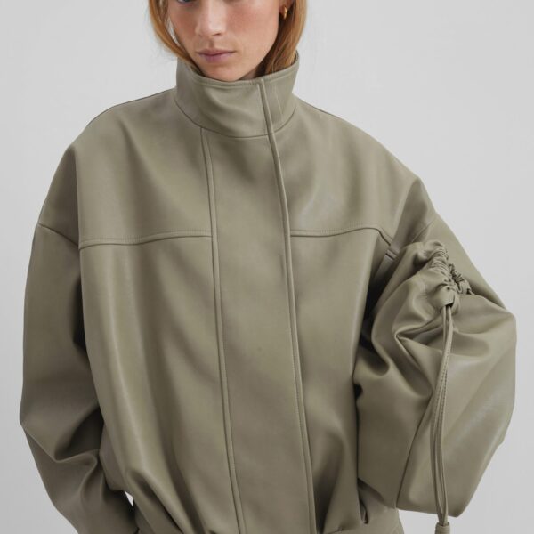 The Frankie Shop Veren Faux Leather Bomber Jacket – Sage, view 7