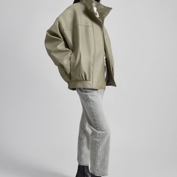 The Frankie Shop Veren Faux Leather Bomber Jacket – Sage, view 8