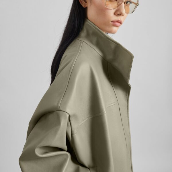 The Frankie Shop Veren Faux Leather Bomber Jacket – Sage, view 9