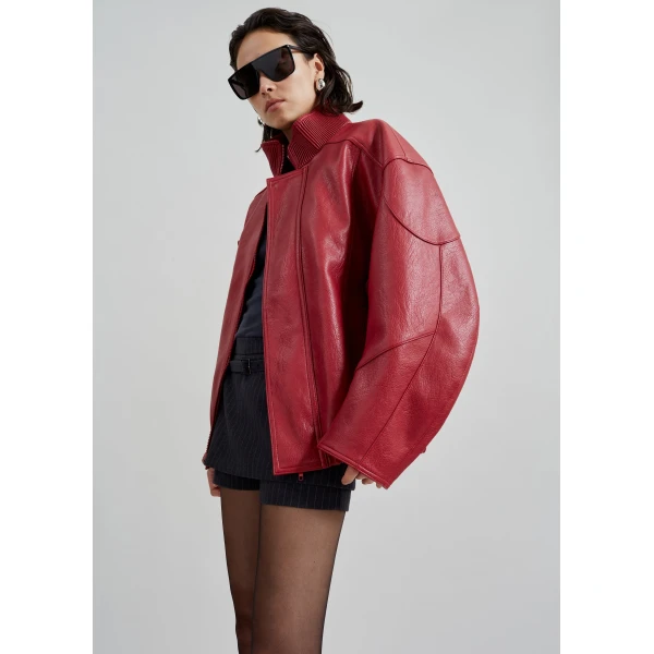 The Frankie Shop Zion Bomber Jacket - Red - Oversized Minimalist Jackets in Red - Shop at Luxury Shoes 