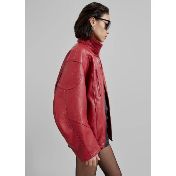 The Frankie Shop Zion Bomber Jacket - Red - Oversized Minimalist Jackets in Red - Shop at Luxury Shoes 
