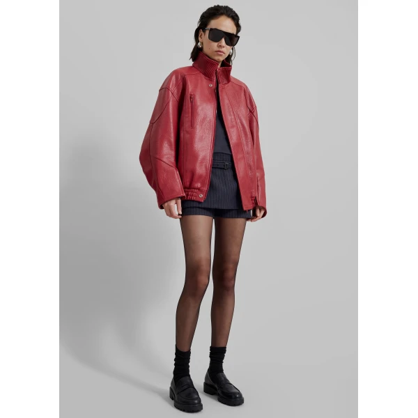 The Frankie Shop Zion Bomber Jacket - Red - Oversized Minimalist Jackets in Red - Shop at Luxury Shoes 