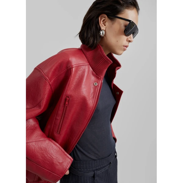 The Frankie Shop Zion Bomber Jacket - Red - Oversized Minimalist Jackets in Red - Shop at Luxury Shoes 