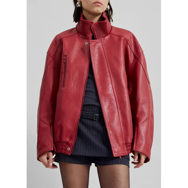 The Frankie Shop Zion Bomber Jacket - Red - Oversized Minimalist Jackets in Red - Shop at Luxury Shoes 