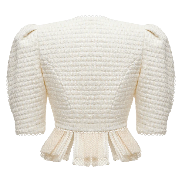 Ulyana Sergeenko Bouclé jacket with basque - Ulyana Sergeenko Corset Dress - Russian Couture - Shop at Luxury Shoes 