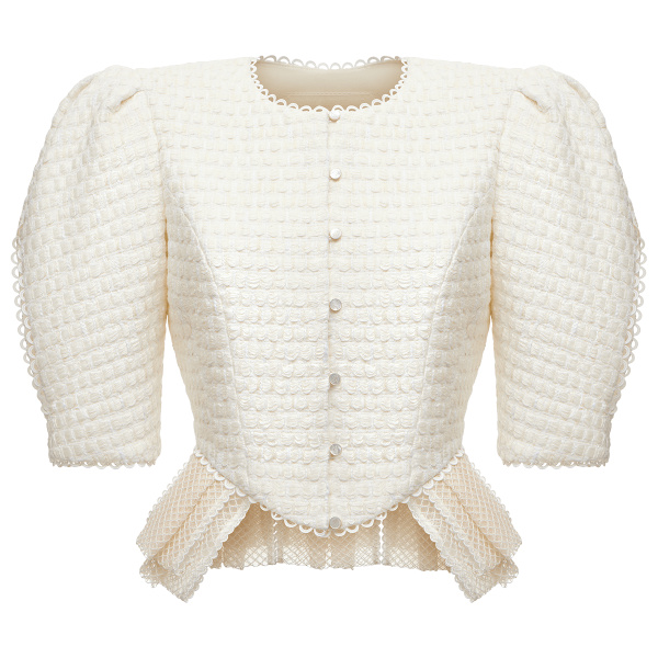 Ulyana Sergeenko Bouclé jacket with basque - Ulyana Sergeenko Corset Dress - Russian Couture - Shop at Luxury Shoes 