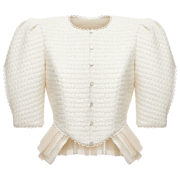 Ulyana Sergeenko Bouclé jacket with basque - Ulyana Sergeenko Corset Dress - Russian Couture - Shop at Luxury Shoes 