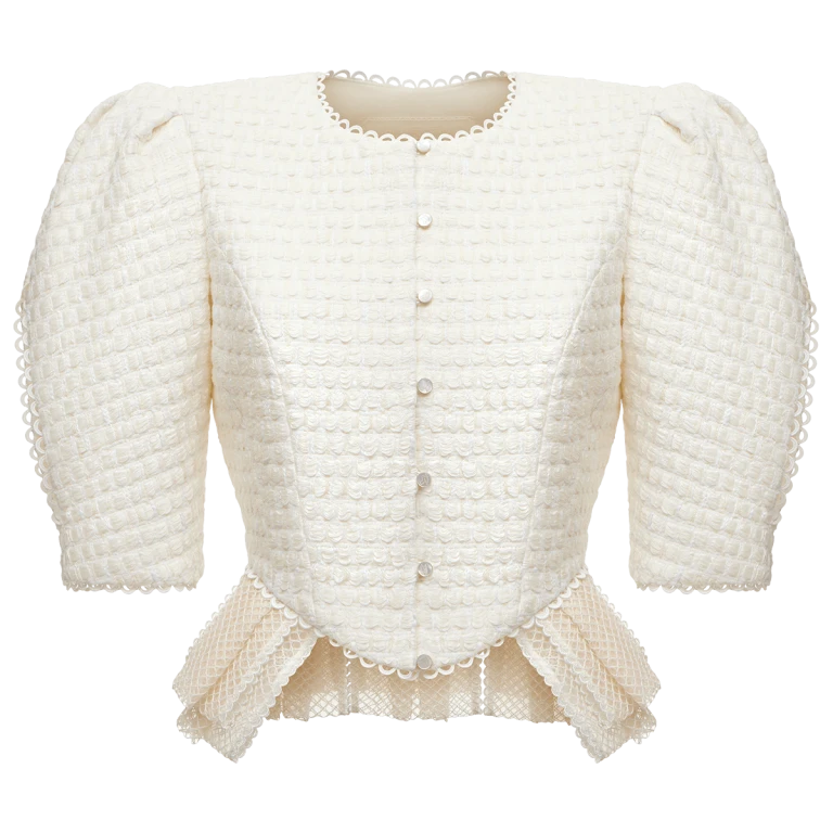 Ulyana Sergeenko Bouclé jacket with basque - Ulyana Sergeenko Corset Dress - Russian Couture - Shop at Luxury Shoes 