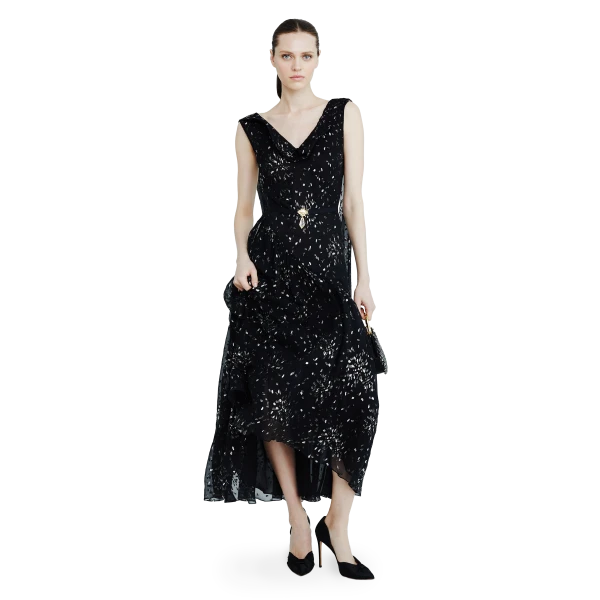 Ulyana Sergeenko Chiffon midi dress with sparkling lurex - Ulyana Sergeenko Corset Dress - Russian Couture - Shop at Luxury Shoes 