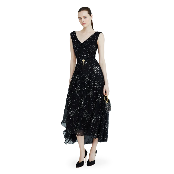Ulyana Sergeenko Chiffon midi dress with sparkling lurex - Ulyana Sergeenko Corset Dress - Russian Couture - Shop at Luxury Shoes 