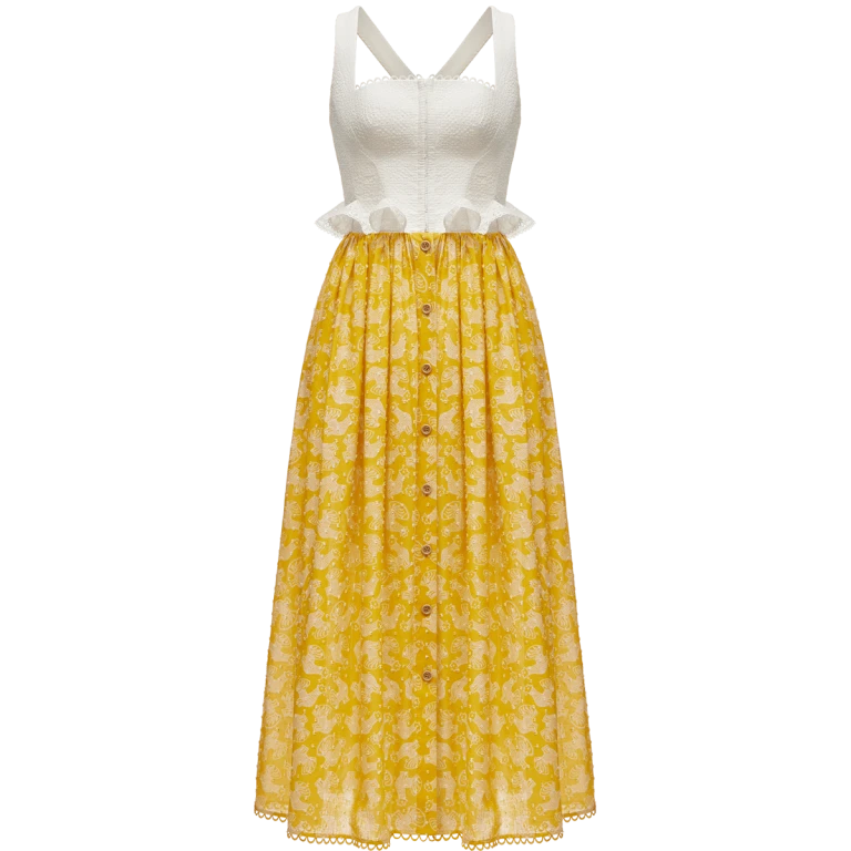 Ulyana Sergeenko Cotton and linen dress with a signature animal print - Ulyana Sergeenko Corset Dress - Russian Couture - Shop at Luxury Shoes 