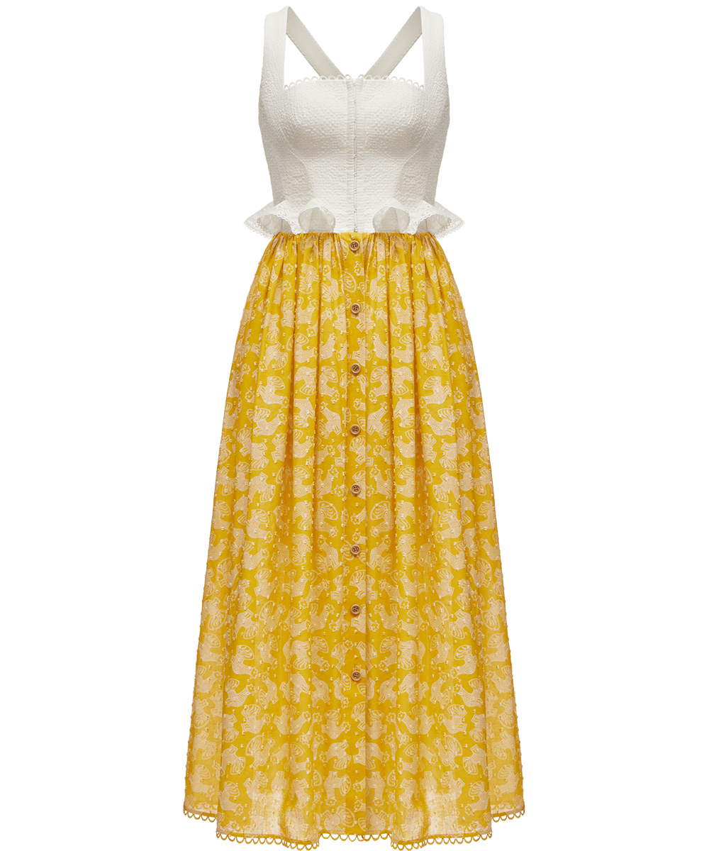 Ulyana Sergeenko Cotton and linen dress with a signature animal print